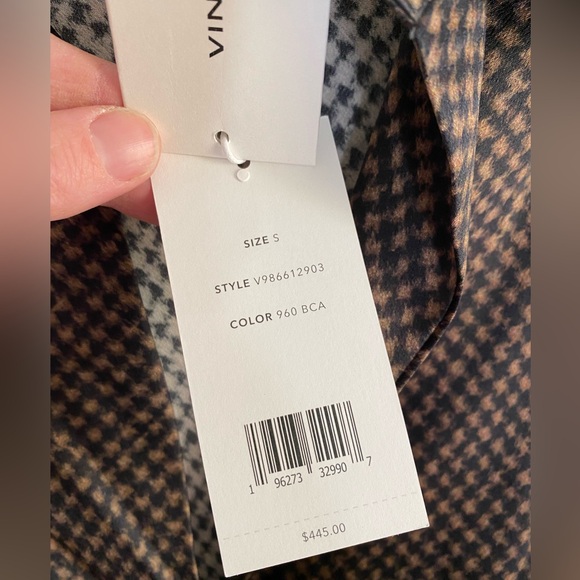 Vince • Houndstooth Silk Long Sleeve Blouse - Picture 9 of 12